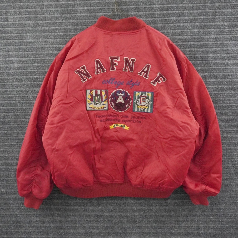 Vintage 90s NAF NAF Bomber Jacket Mens XL Red Collegiate Flight Jacket